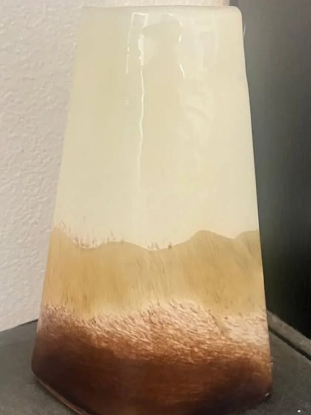 Vintage Ombre Glass vase with Frosted White, Tan and Brown Layers